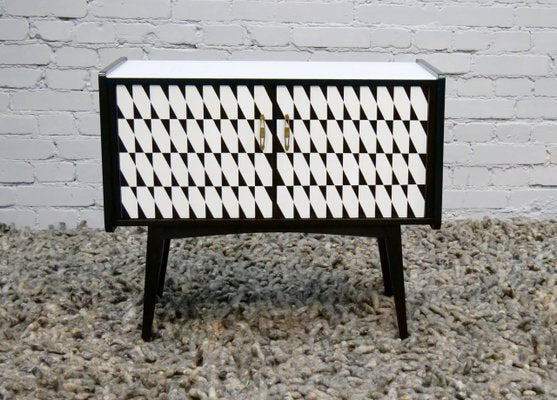 Black and White Cabinet with a Glass Top, 1950s-QFD-1001436