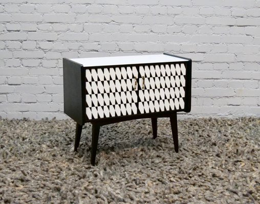 Black and White Cabinet with a Glass Top, 1950s-QFD-1001436