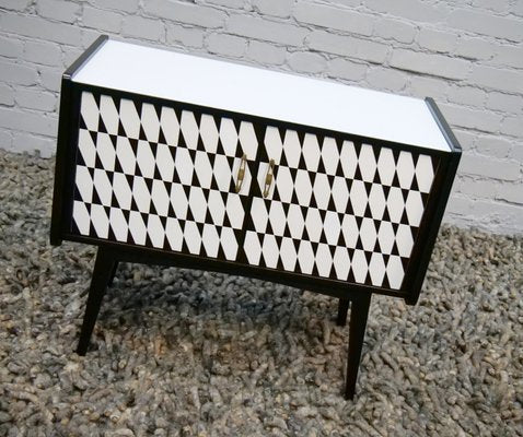 Black and White Cabinet with a Glass Top, 1950s-QFD-1001436