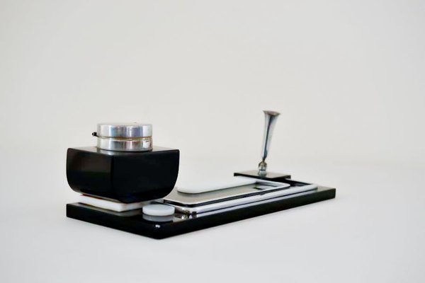 Black and White Glass Inkwell, 1920s-SPD-853192