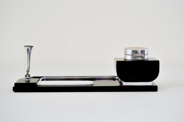 Black and White Glass Inkwell, 1920s-SPD-853192