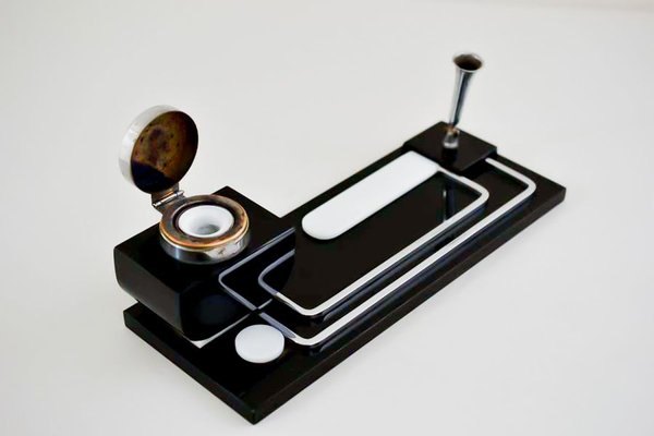 Black and White Glass Inkwell, 1920s-SPD-853192