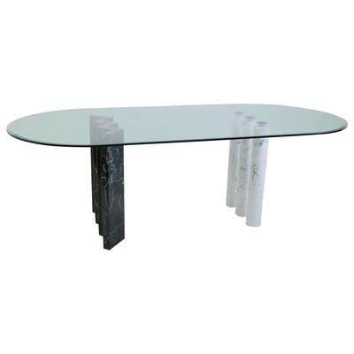 Black and White Marble & Glass Top Dining Table-FGA-922797