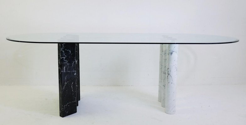 Black and White Marble & Glass Top Dining Table-FGA-922797