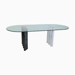 Black and White Marble & Glass Top Dining Table-FGA-922797