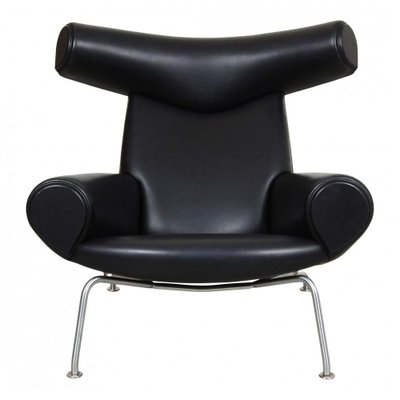 Black Aniline Leather EJ-100 Ox Chair by Hans J. Wegner for Erik Jørgensen, 1960s-MTD-1400700