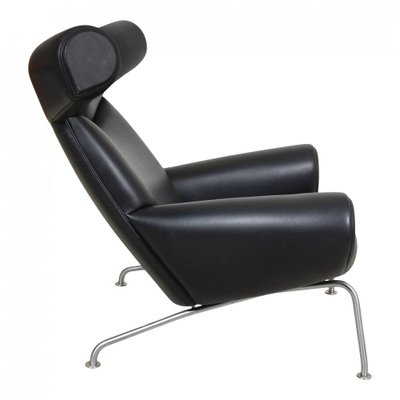 Black Aniline Leather EJ-100 Ox Chair by Hans J. Wegner for Erik Jørgensen, 1960s-MTD-1400700