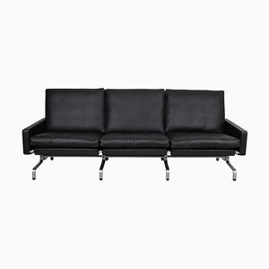 Black Aniline Leather Pk-31/3 Sofa by Poul Kjærholm, 1970s-MTD-1400831