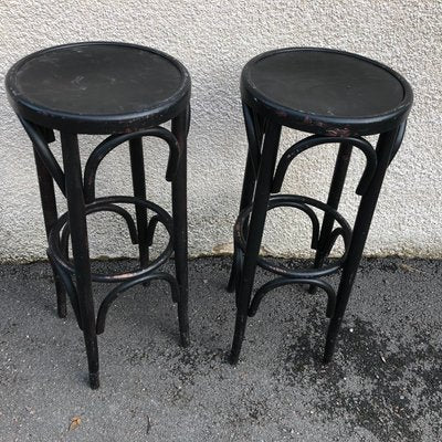 Black Bistro Stools in the Style of Thonet, 1980s, Set of 2-SDV-754268