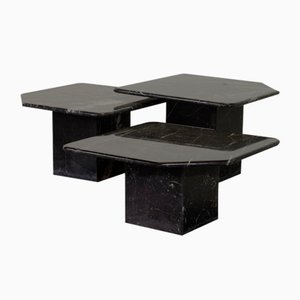 Black Carrara Marble Side Tables with Oblique Angles, Italy, 1970s, Set of 3-IXC-1409614