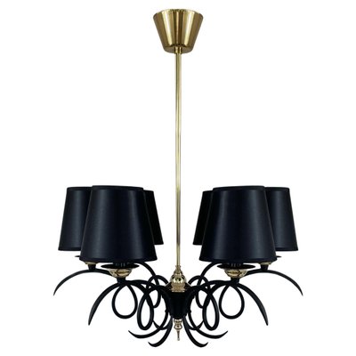 Black Cast Iron and Brass Chandelier from Jean Royere, France, 1950s-OE-1735677