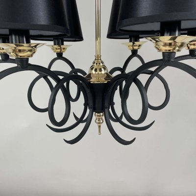 Black Cast Iron and Brass Chandelier from Jean Royere, France, 1950s-OE-1735677