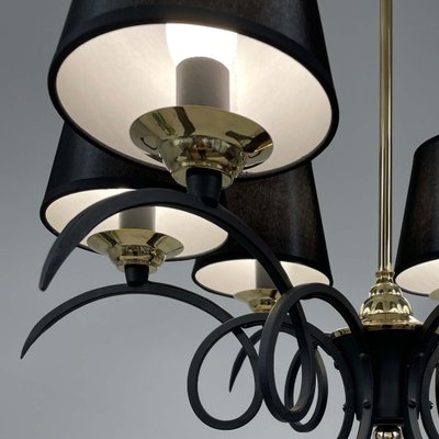 Black Cast Iron and Brass Chandelier from Jean Royere, France, 1950s-OE-1735677