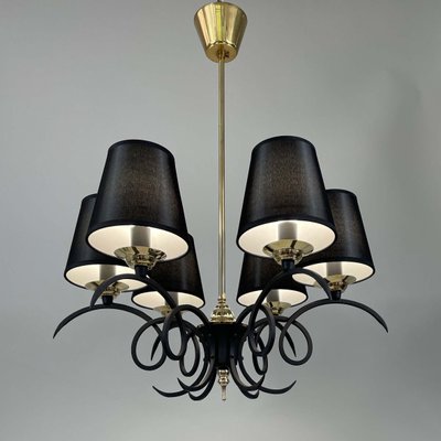 Black Cast Iron and Brass Chandelier from Jean Royere, France, 1950s-OE-1735677