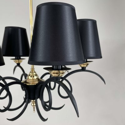 Black Cast Iron and Brass Chandelier from Jean Royere, France, 1950s-OE-1735677