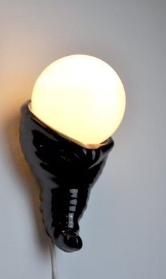 Black Ceramic & White Opaline Wall Sconce, France, 1980s-EJE-960622