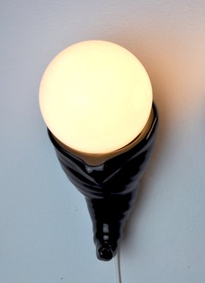 Black Ceramic & White Opaline Wall Sconce, France, 1980s-EJE-960622