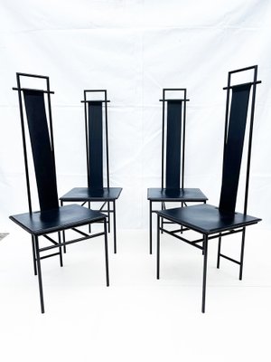 Black Chairs in Leather and Metal by Enrico Pellizzoni, 1980s, Set of 4-OLY-1621980