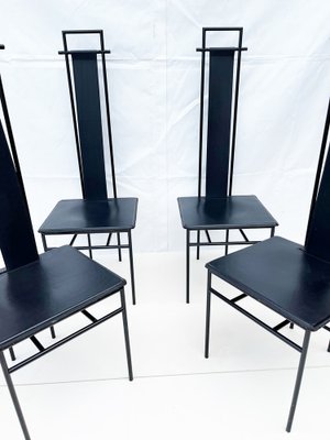 Black Chairs in Leather and Metal by Enrico Pellizzoni, 1980s, Set of 4-OLY-1621980