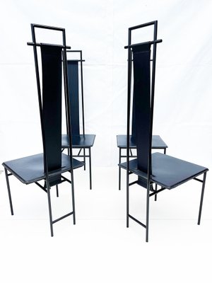 Black Chairs in Leather and Metal by Enrico Pellizzoni, 1980s, Set of 4-OLY-1621980