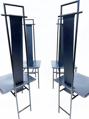 Black Chairs in Leather and Metal by Enrico Pellizzoni, 1980s, Set of 4-OLY-1621980