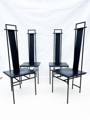 Black Chairs in Leather and Metal by Enrico Pellizzoni, 1980s, Set of 4-OLY-1621980