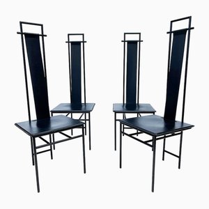 Black Chairs in Leather and Metal by Enrico Pellizzoni, 1980s, Set of 4-OLY-1621980