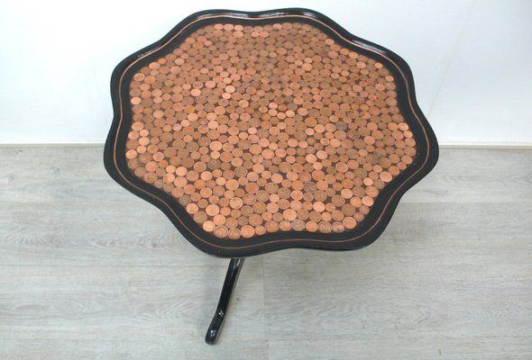 Black & Copper Round Side Table, 1940s-HIZ-1261728