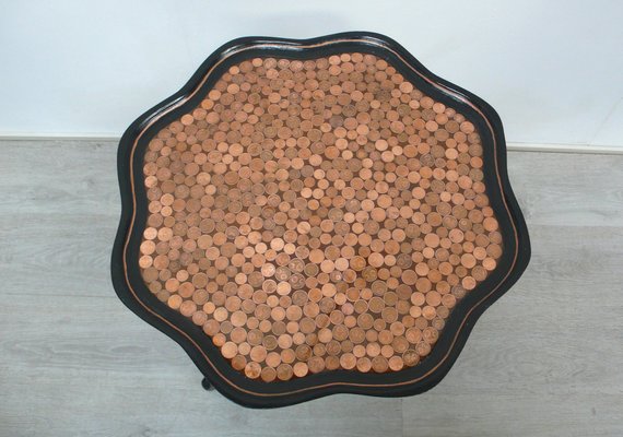 Black & Copper Round Side Table, 1940s-HIZ-1261728