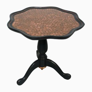 Black & Copper Round Side Table, 1940s-HIZ-1261728