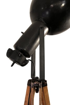 Black Enamel Vintage Industrial Spotlight on Wooden Tripod-BLS-740719