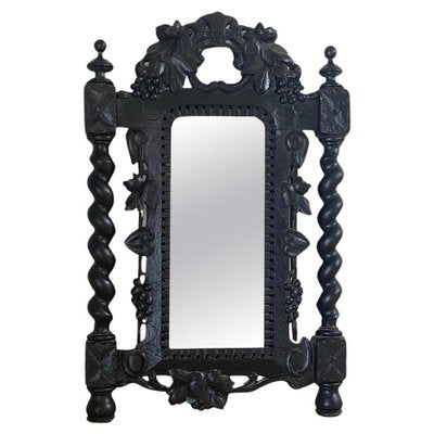 Black Facet Cut Wood Wall Mirror, Austria, 1900s-UR-1757270