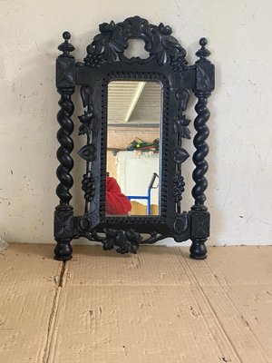 Black Facet Cut Wood Wall Mirror, Austria, 1900s-UR-1757270