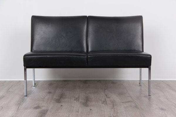 Black Faux Leather and Chrome-Plated Frame Sofa from Wilkhahn, 1970s-DQ-2035525