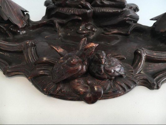 Black Forest Carved Wood Inkwell of Deer and Birds in the Forest, 1800s-BA-658346