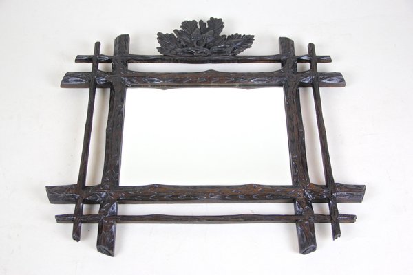 Black Forest Hand-Carved Mirror with Oak Leaves, Austria, 1880s-TQA-1322236