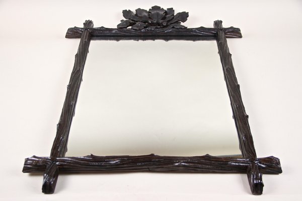 Black Forest Mirror with Oak Leaf Carvings, Austria, 1870s-TQA-1321961