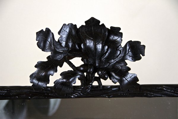 Black Forest Mirror with Oak Leaf Carvings, Austria, 1870s-TQA-1321961