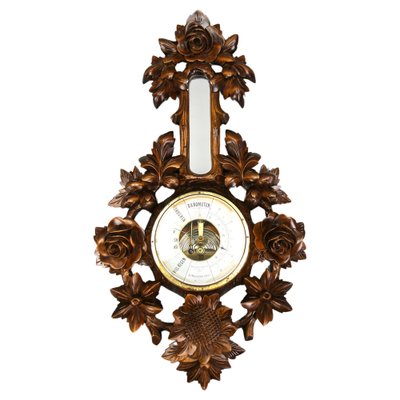 Black Forest Style Carved Walnut Barometer, Germany, 1920s-KEG-1721358