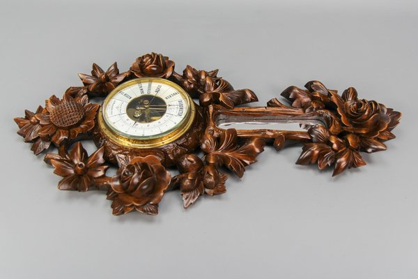 Black Forest Style Carved Walnut Barometer, Germany, 1920s-KEG-1721358