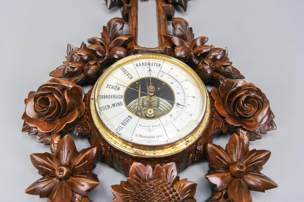 Black Forest Style Carved Walnut Barometer, Germany, 1920s-KEG-1721358