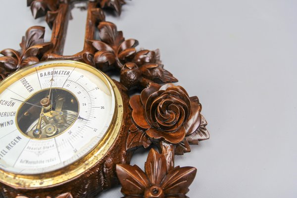 Black Forest Style Carved Walnut Barometer, Germany, 1920s-KEG-1721358