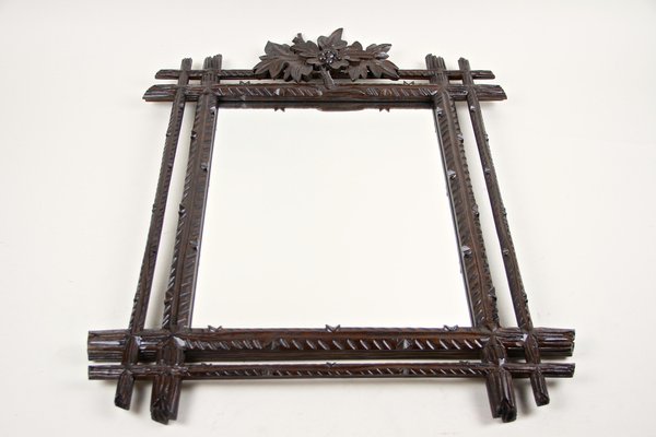 Black Forest Wall Mirror with Center Top Carving, Austria, 1890s-TQA-1322357