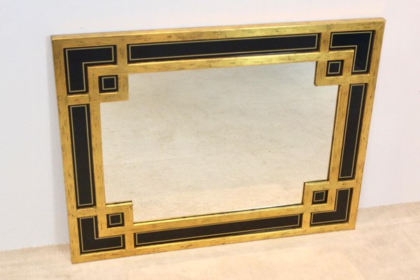 Black Glass & Giltwood Mirror from Deknudt, Belgium-MO-1158536