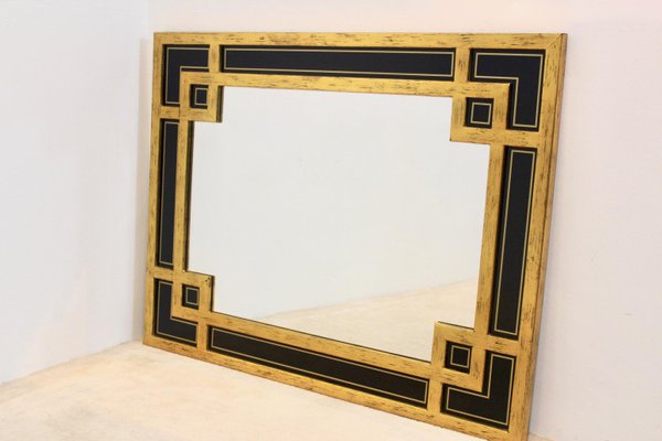 Black Glass & Giltwood Mirror from Deknudt, Belgium-MO-1158536