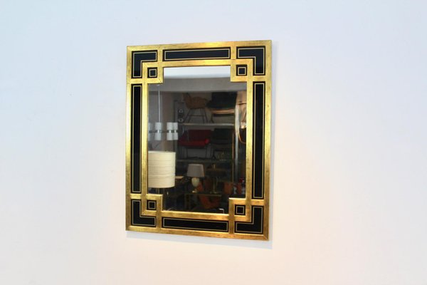 Black Glass & Giltwood Mirror from Deknudt, Belgium-MO-1158536