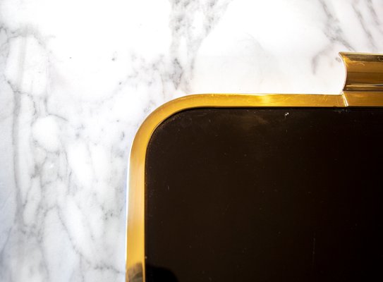 Black Glass Top & Gilded Metal Tray, Italy, 1970s-VCV-1134301