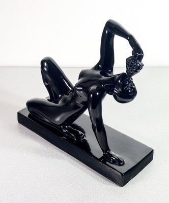 Black Glazed Ceramic Sculpture by Henry Fugère, 1925-OJE-1719025