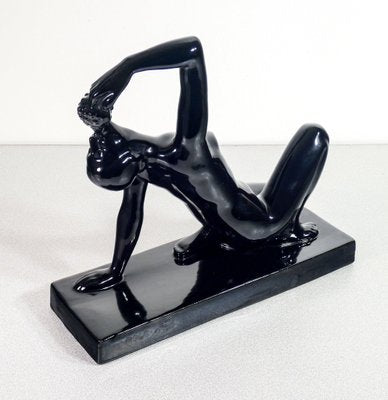 Black Glazed Ceramic Sculpture by Henry Fugère, 1925-OJE-1719025