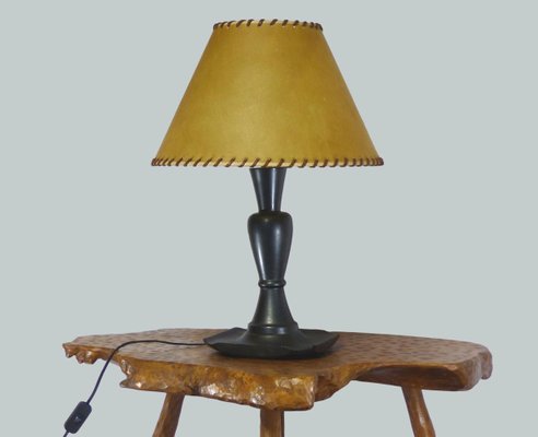 Black Glossy Glazed Earthenware & Baluster Table Lamp, 1950s-DQG-774143